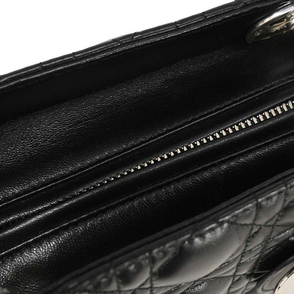 Christian Dior Black Lambskin Large Lady Dior Cannage 2way Shoulder Handbag