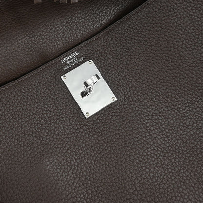 Hermes Ebene Taurillon Clemence Shoulder Kelly Handbag