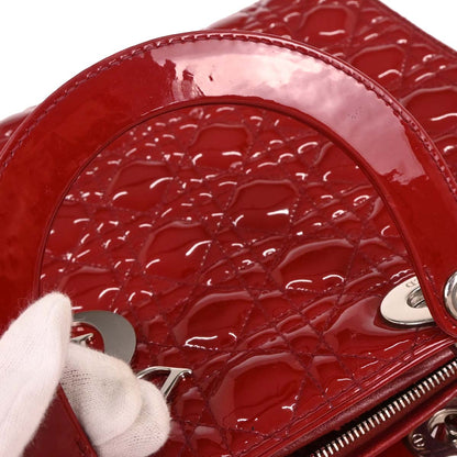 Christian Dior Red Patent Leather Large Lady Dior 2way Shoulder Handbag