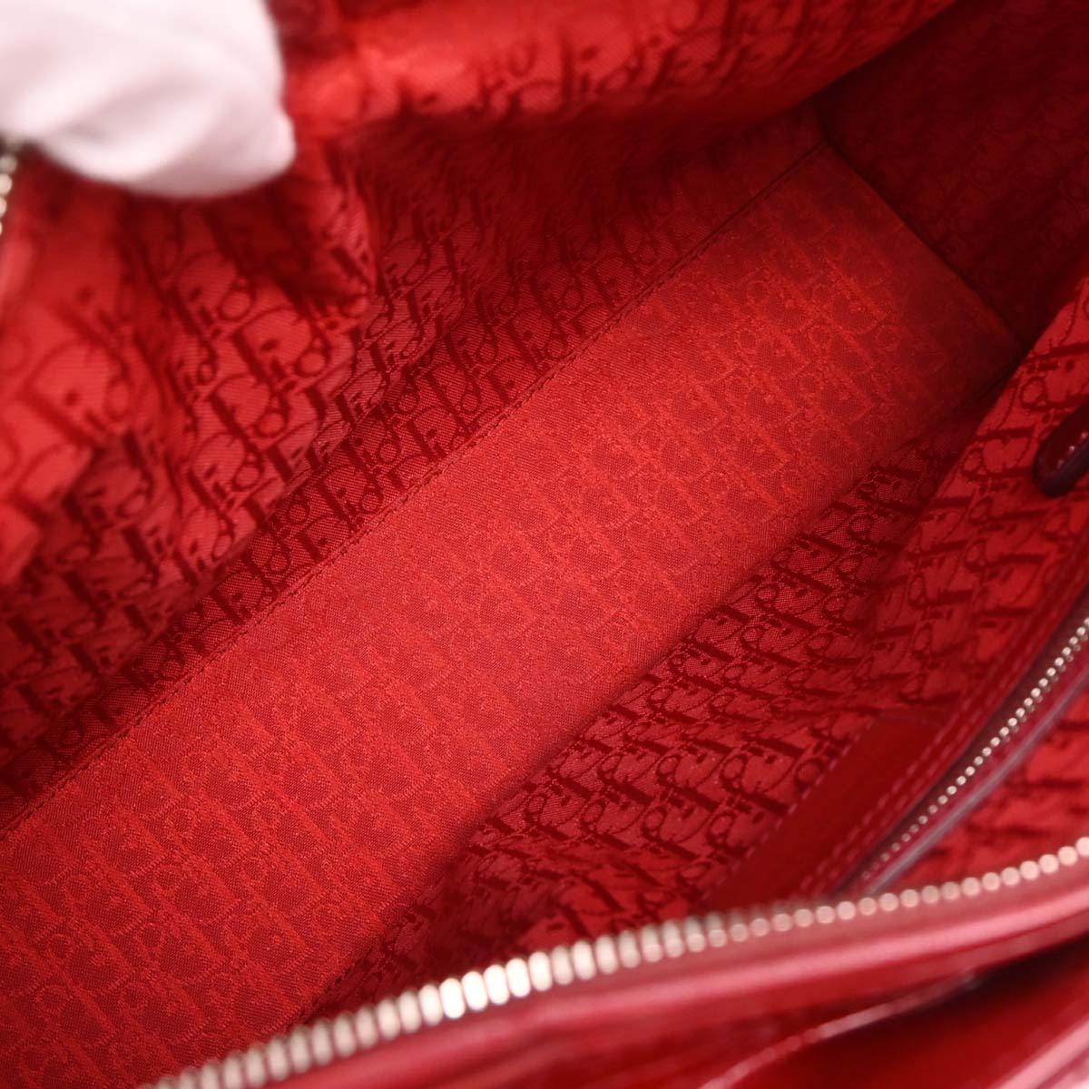 Christian Dior Red Patent Leather Large Lady Dior 2way Shoulder Handbag