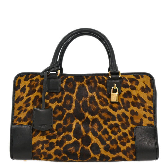 Loewe * Black Brown Pony Hair Leopard Amazona 36 Handbag