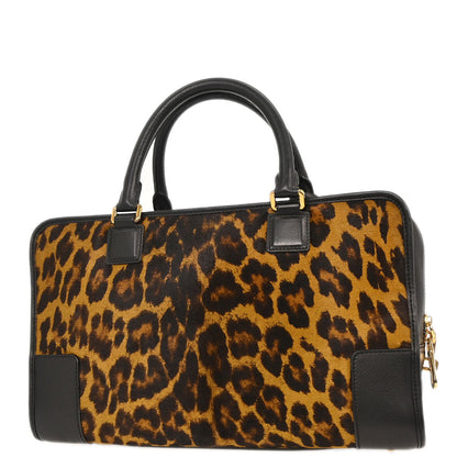 Loewe * Black Brown Pony Hair Leopard Amazona 36 Handbag
