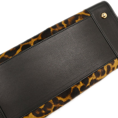 Loewe * Black Brown Pony Hair Leopard Amazona 36 Handbag