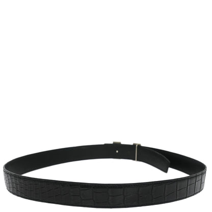Hermes * Black Porosus Crocodile Guilloche Constance Belt #100 Small Good