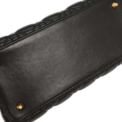Christian Dior Black Lambskin Medium Lady Dior Cannage 2way Shoulder Handbag