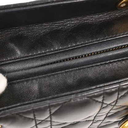 Christian Dior Black Lambskin Medium Lady Dior Cannage 2way Shoulder Handbag