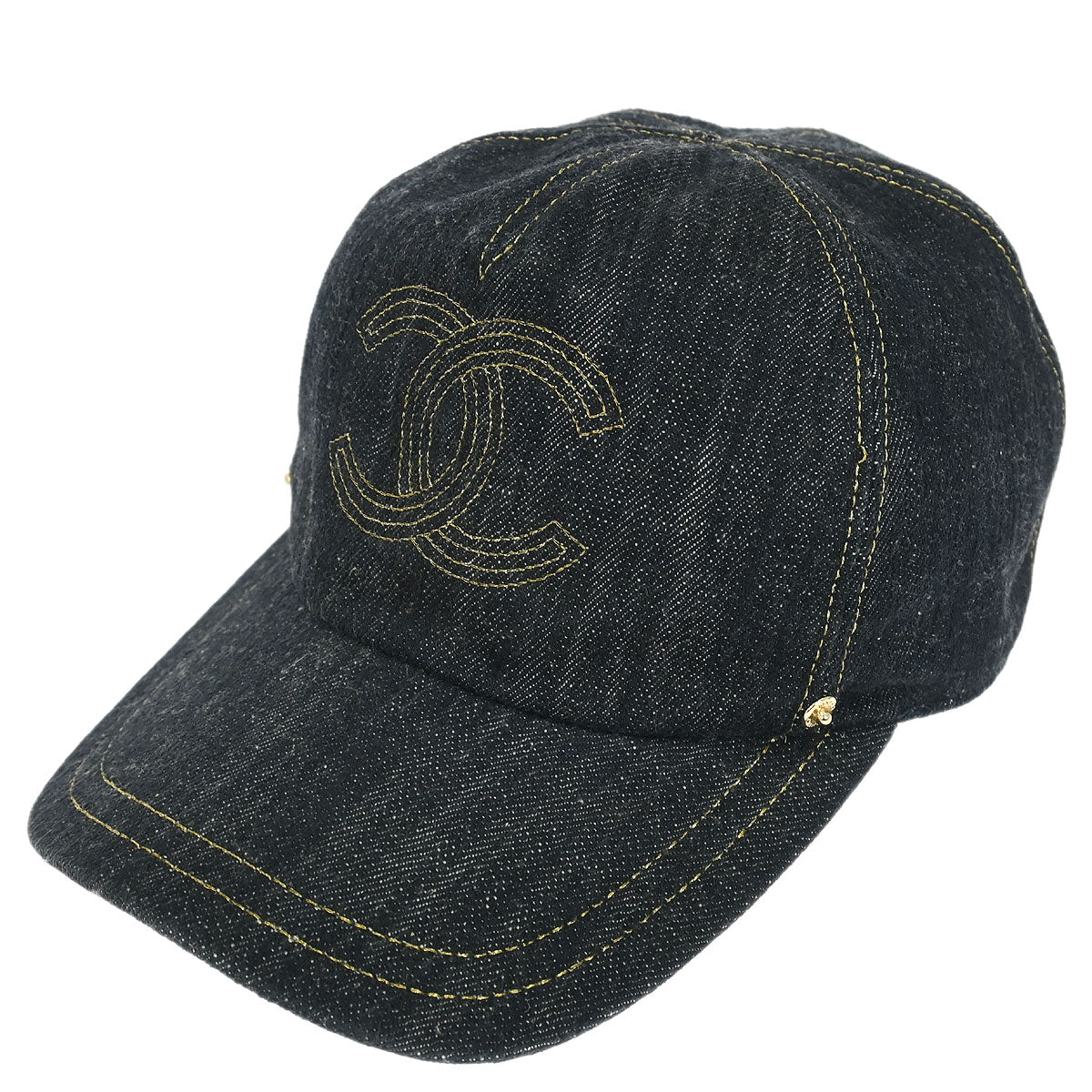 Chanel Cap Hat Denim Navy #M Small Good