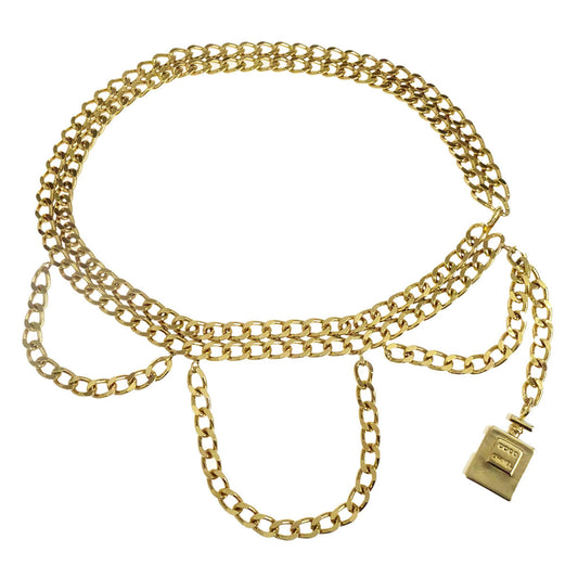 Chanel Perfume Charm Chain Belt Gold Small Good