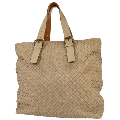 Bottega Veneta Beige Lambskin Intrecciato Tote Bag