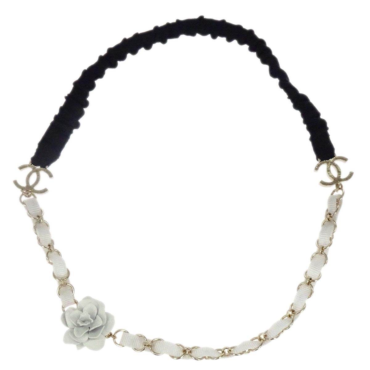 Chanel Headband Hair Accessories White Black Flower 09A