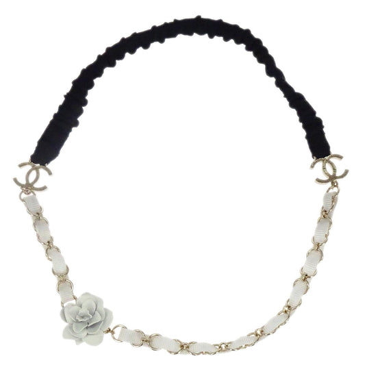Chanel Headband Hair Accessories White Black Flower 09A