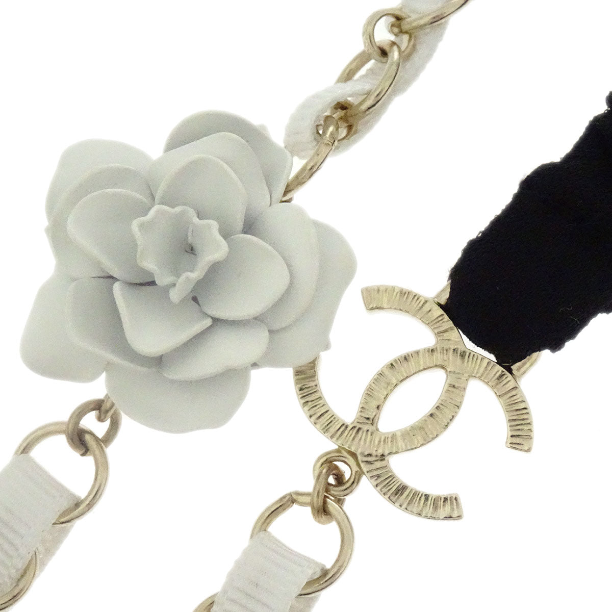 Chanel Headband Hair Accessories White Black Flower 09A