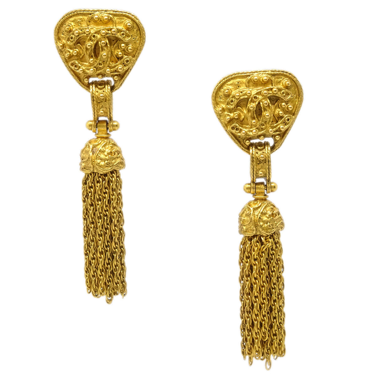 Chanel Fringe Dangle Earrings Clip-On Gold 94A