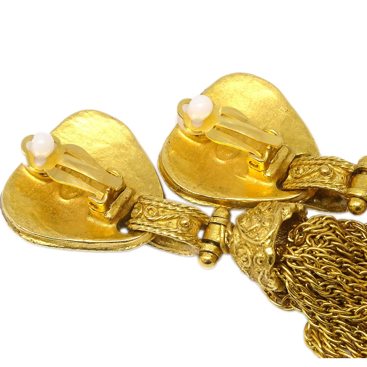 Chanel Fringe Dangle Earrings Clip-On Gold 94A