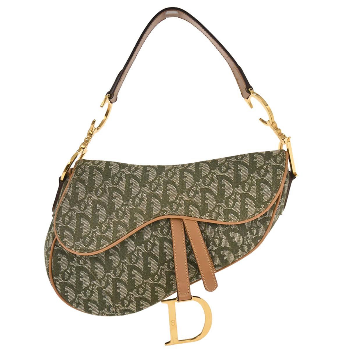 Christian Dior Green Canvas Trotter Saddle Handbag