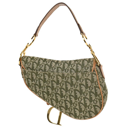 Christian Dior Green Canvas Trotter Saddle Handbag
