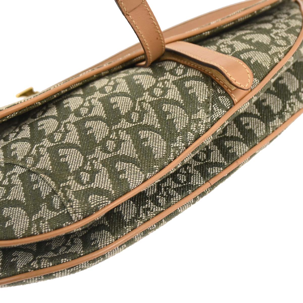 Christian Dior Green Canvas Trotter Saddle Handbag