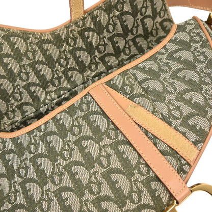 Christian Dior Green Canvas Trotter Saddle Handbag