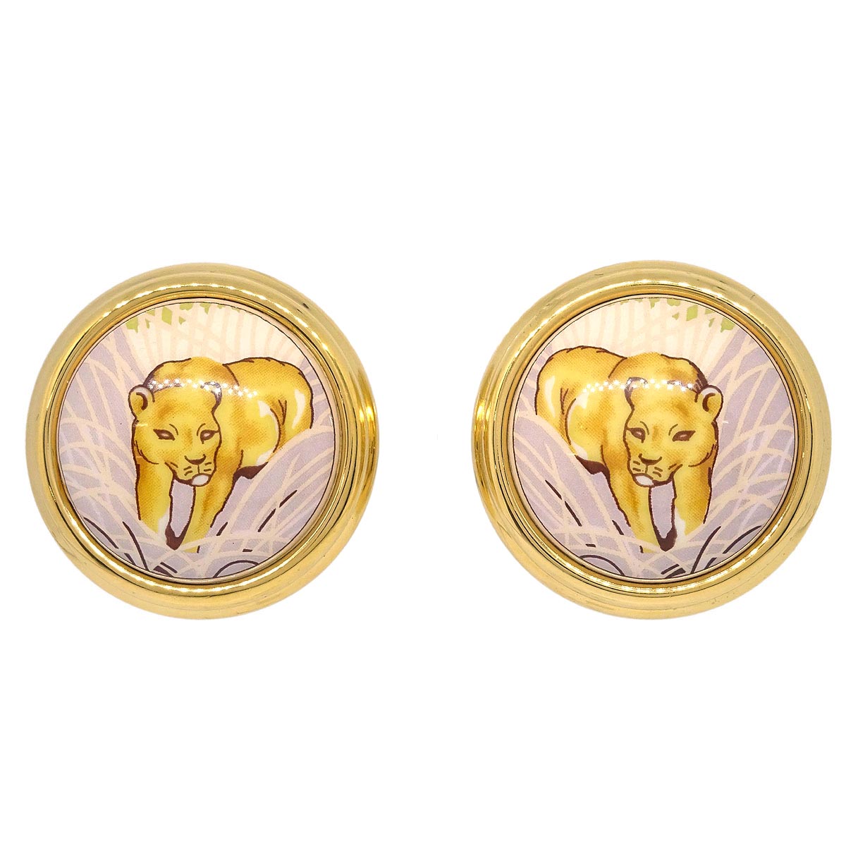 Hermes Enamel Cloisonne Ware Earrings Clip-On Gold