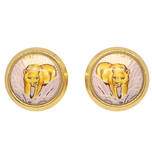 Hermes Enamel Cloisonne Ware Earrings Clip-On Gold