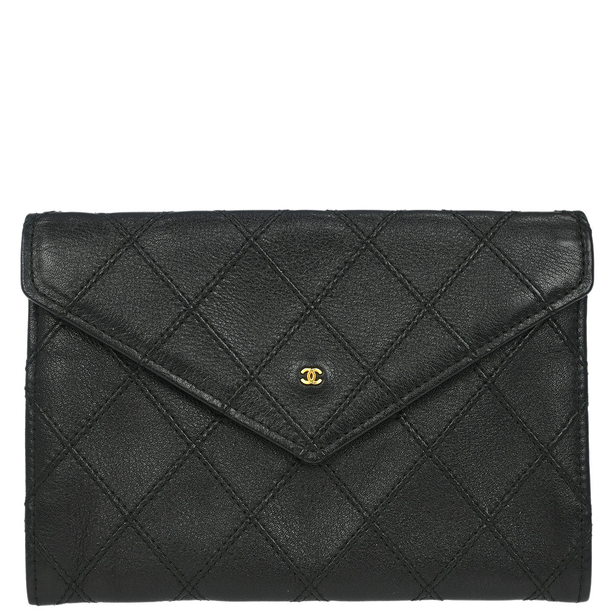Chanel 1989-1991 Black Lambskin Bicolore Wallet Coin Purse