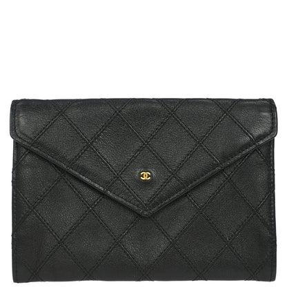 Chanel 1989-1991 Black Lambskin Bicolore Wallet Coin Purse