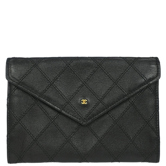 Chanel 1989-1991 Black Lambskin Bicolore Wallet Coin Purse