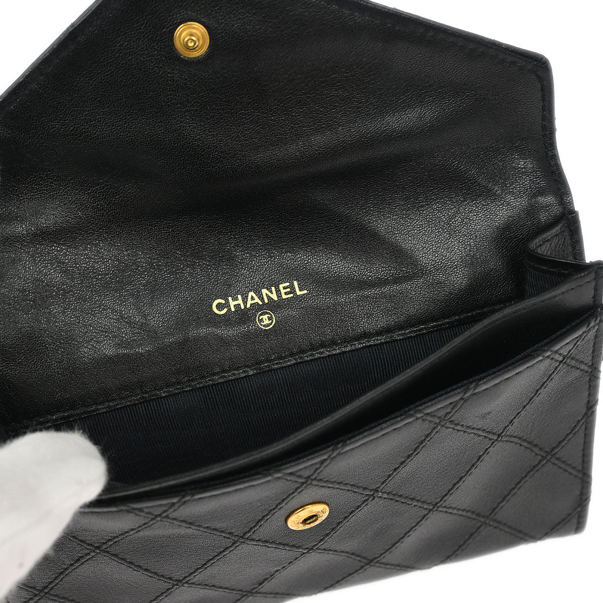 Chanel 1989-1991 Black Lambskin Bicolore Wallet Coin Purse