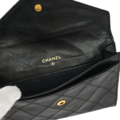 Chanel 1989-1991 Black Lambskin Bicolore Wallet Coin Purse