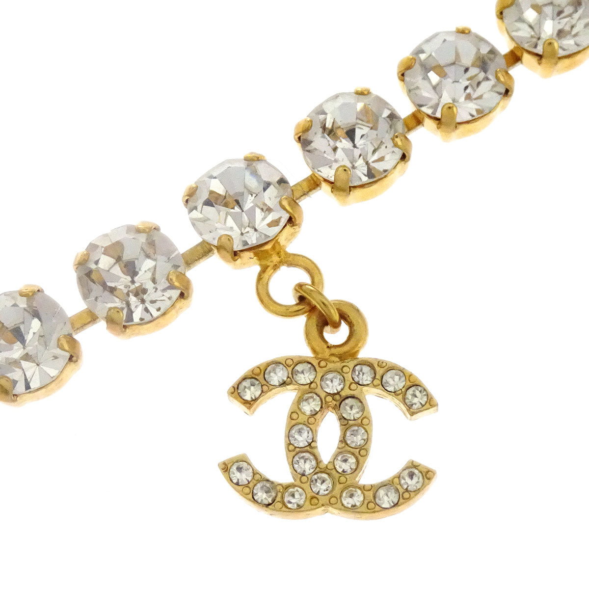 Chanel CC Chain Pendant Necklace Gold Rhinestone 96P