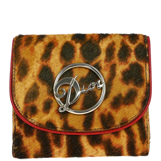 Christian Dior * Brown Pony Hair Leopard Print Wallet
