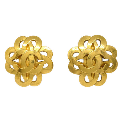 Chanel Flower Earrings Clip-On Gold 97P