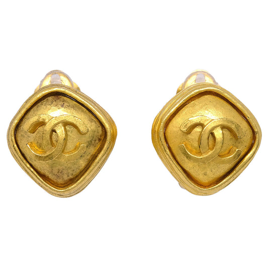 Chanel Rhombus Earrings Clip-On Gold 97A