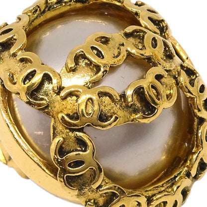 Chanel Button Earrings Clip-On Gold Costume Pearl 94P