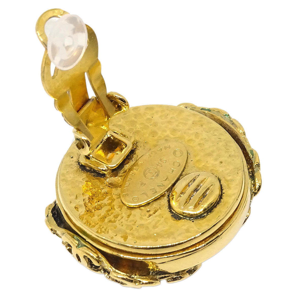 Chanel Button Earrings Clip-On Gold Costume Pearl 94P