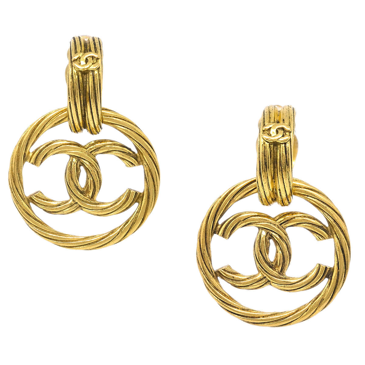 Chanel Dangle Hoop Earrings Clip-On Gold 2917/93P