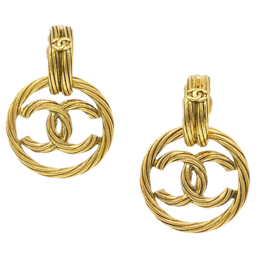 Chanel Dangle Hoop Earrings Clip-On Gold 2917/93P