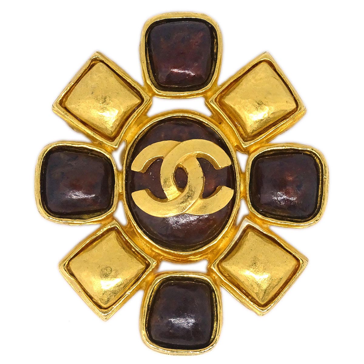 Chanel Brooch Pin Gold Brown 97A