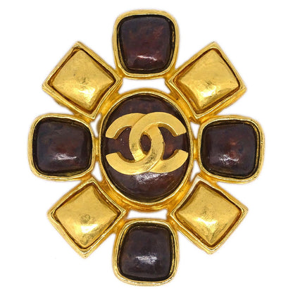 Chanel Brooch Pin Gold Brown 97A