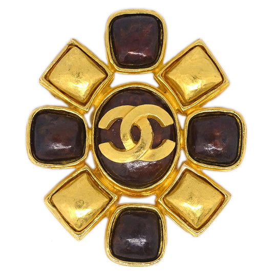 Chanel Brooch Pin Gold Brown 97A