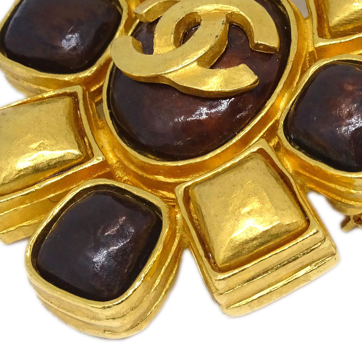 Chanel Brooch Pin Gold Brown 97A