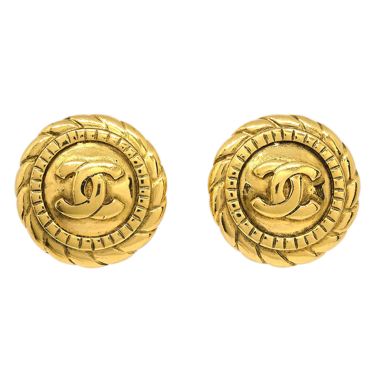 Chanel Button Earrings Clip-On Gold 2399