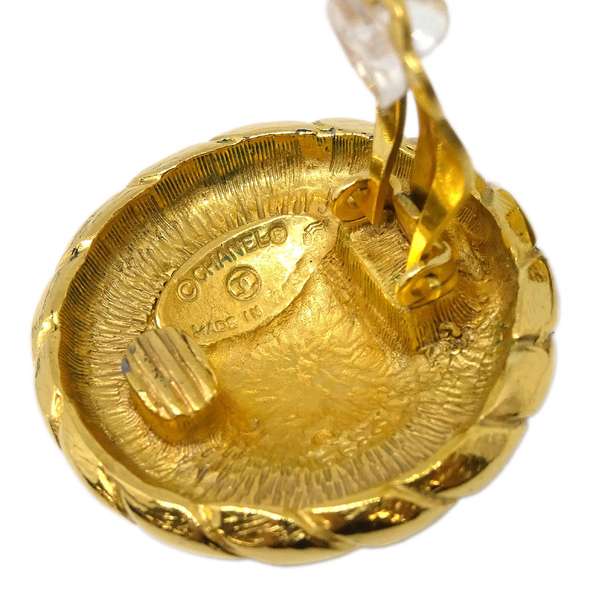 Chanel Button Earrings Clip-On Gold 2399