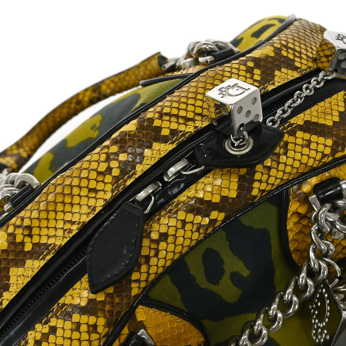 Christian Dior * Yellow Python Gambler Dice Bowler Bag