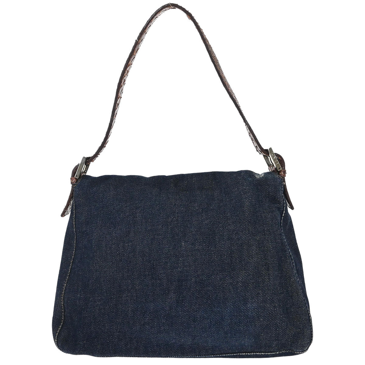 Fendi * Navy Brown Denim Python Mamma Baguette Handbag