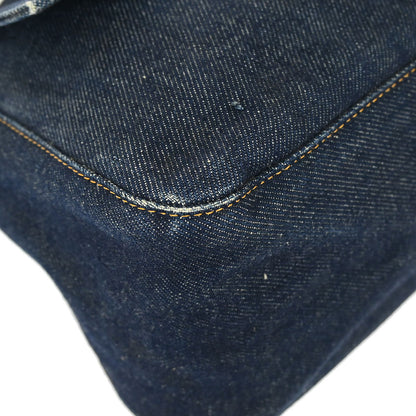 Fendi * Navy Brown Denim Python Mamma Baguette Handbag