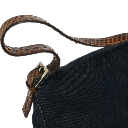 Fendi * Navy Brown Denim Python Mamma Baguette Handbag