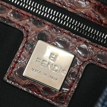 Fendi * Navy Brown Denim Python Mamma Baguette Handbag