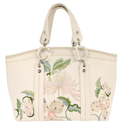 Christian Dior White Floral Embroidered Tote Bag