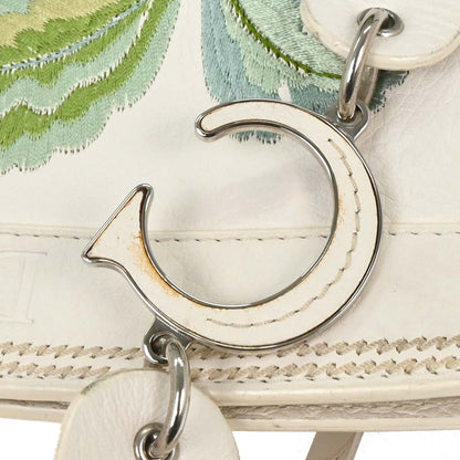 Christian Dior White Floral Embroidered Tote Bag